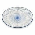 Assiette plate ronde 27 cm en céramique blanche et bleue à motif rayonnant