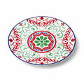 Assiette plate ronde 30 cm en céramique blanche rouge verte bleue - décor floral pour table