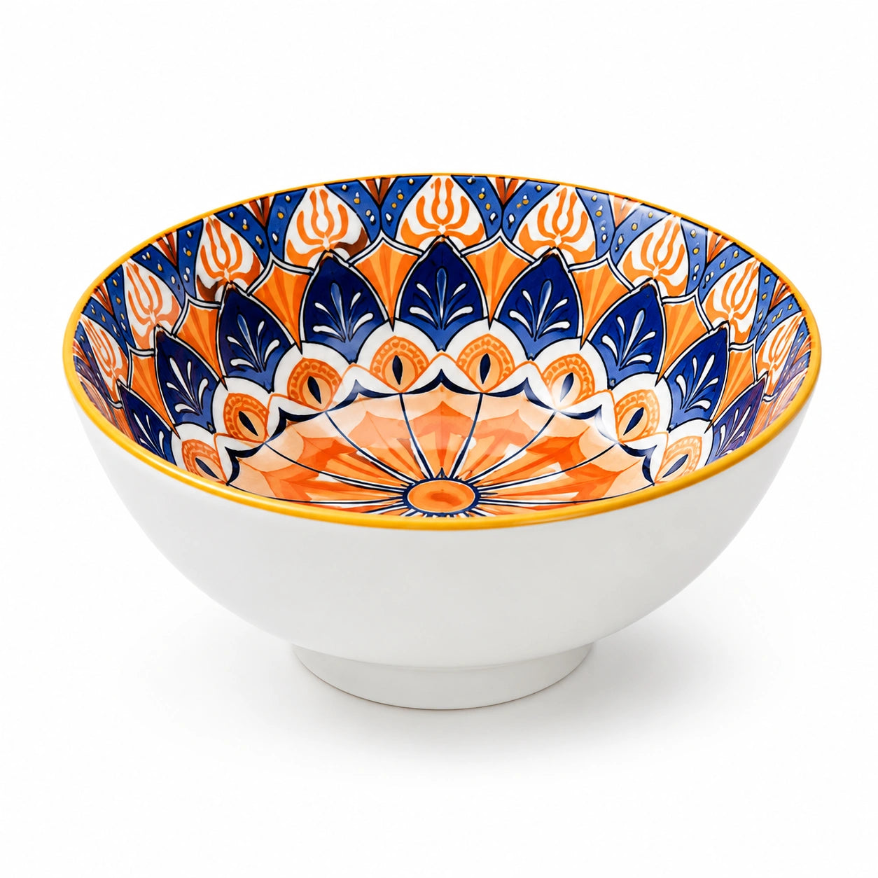 Bol en céramique 18 cm blanc bleu orange à motif floral pour service de table