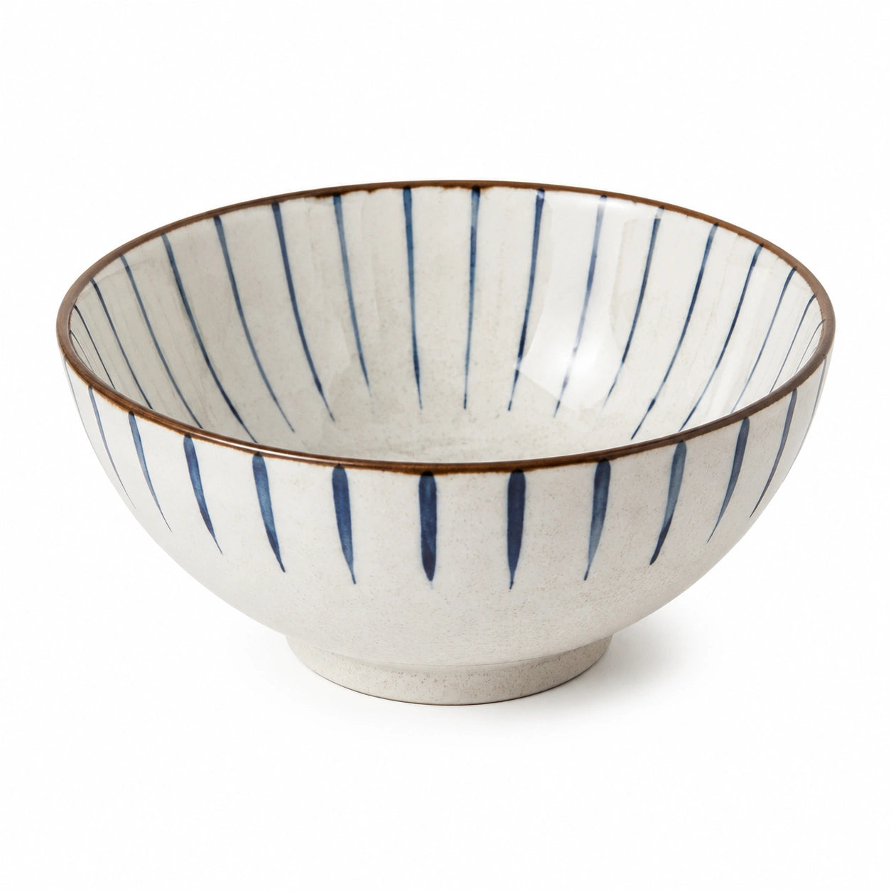 Bol en céramique 15 cm blanc bleu à rayures pour service
