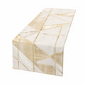Chemin de table 180 x 33 cm en tissu blanc et doré motif géométrique style moderne
