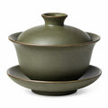 Gaiwan en céramique vert olive 180 ml avec soucoupe et couvercle pour thé