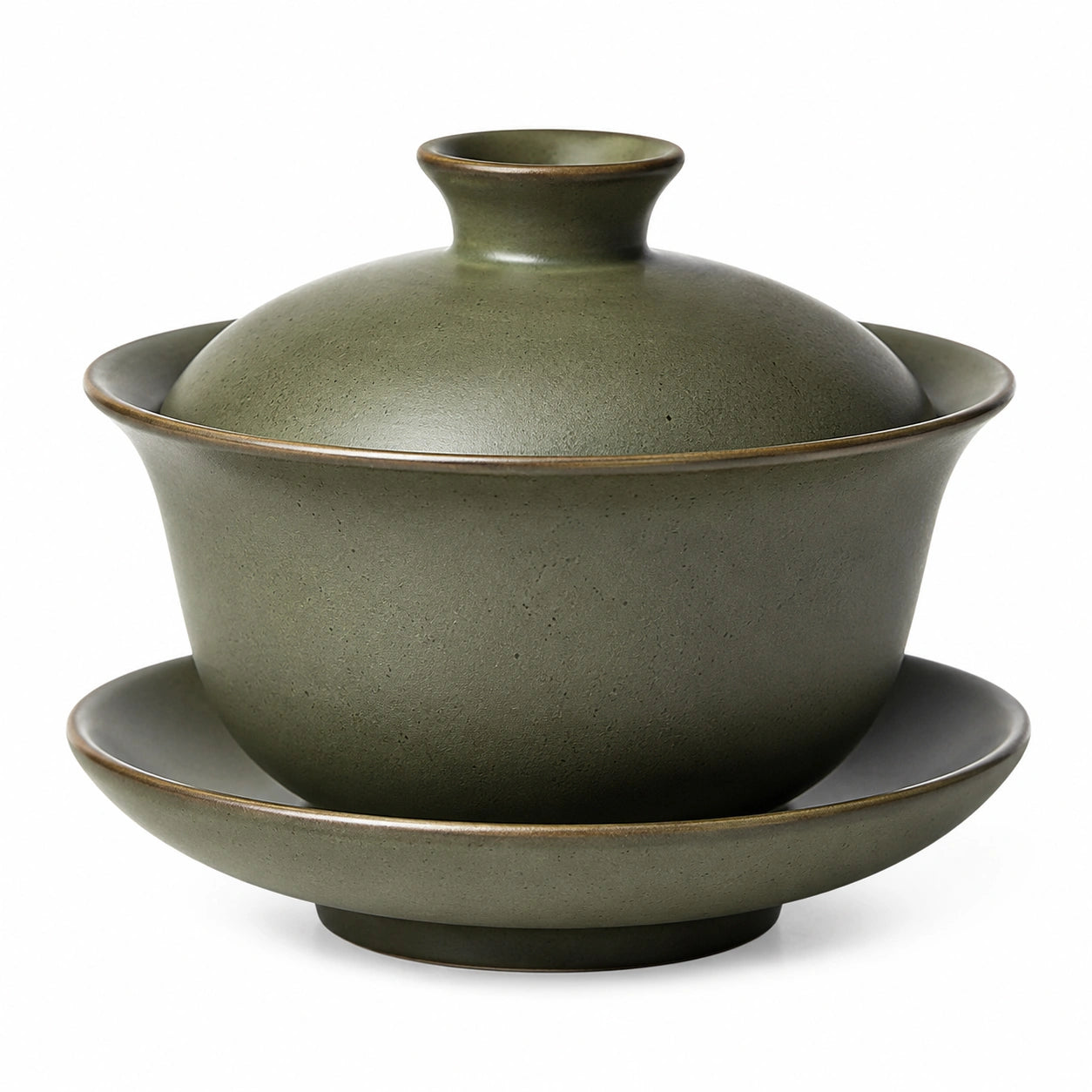 Gaiwan en céramique vert olive 180 ml avec soucoupe et couvercle pour thé