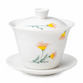 Gaiwan en porcelaine 180 ml blanc jaune vert à motif floral avec couvercle et soucoupe