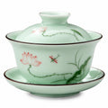 Gaiwan en porcelaine vert céladon 150 ml avec soucoupe style floral