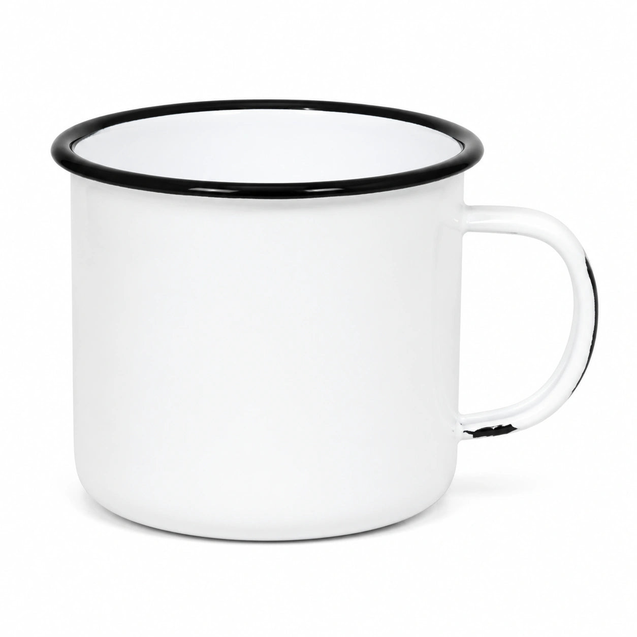 Mug 350 ml en acier émaillé blanc à bord noir style rétro