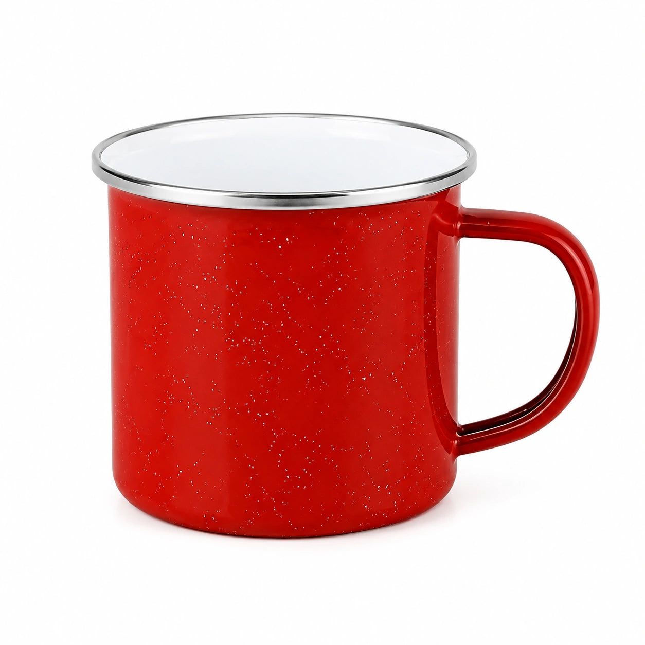 Mug 350 ml en acier émaillé rouge moucheté avec poignée