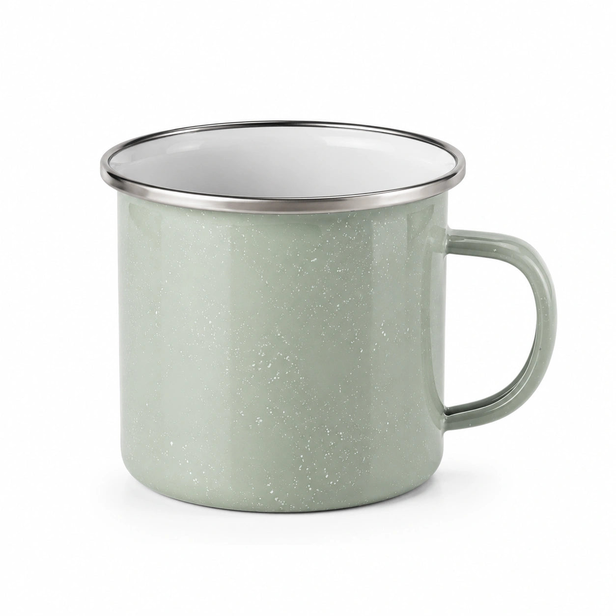 Tasse émaillée 400 ml vert sauge en acier avec anse pour boissons chaudes