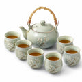 Service à thé 7 pièces en céramique vert céladon 900 ml avec théière et tasses à motif floral