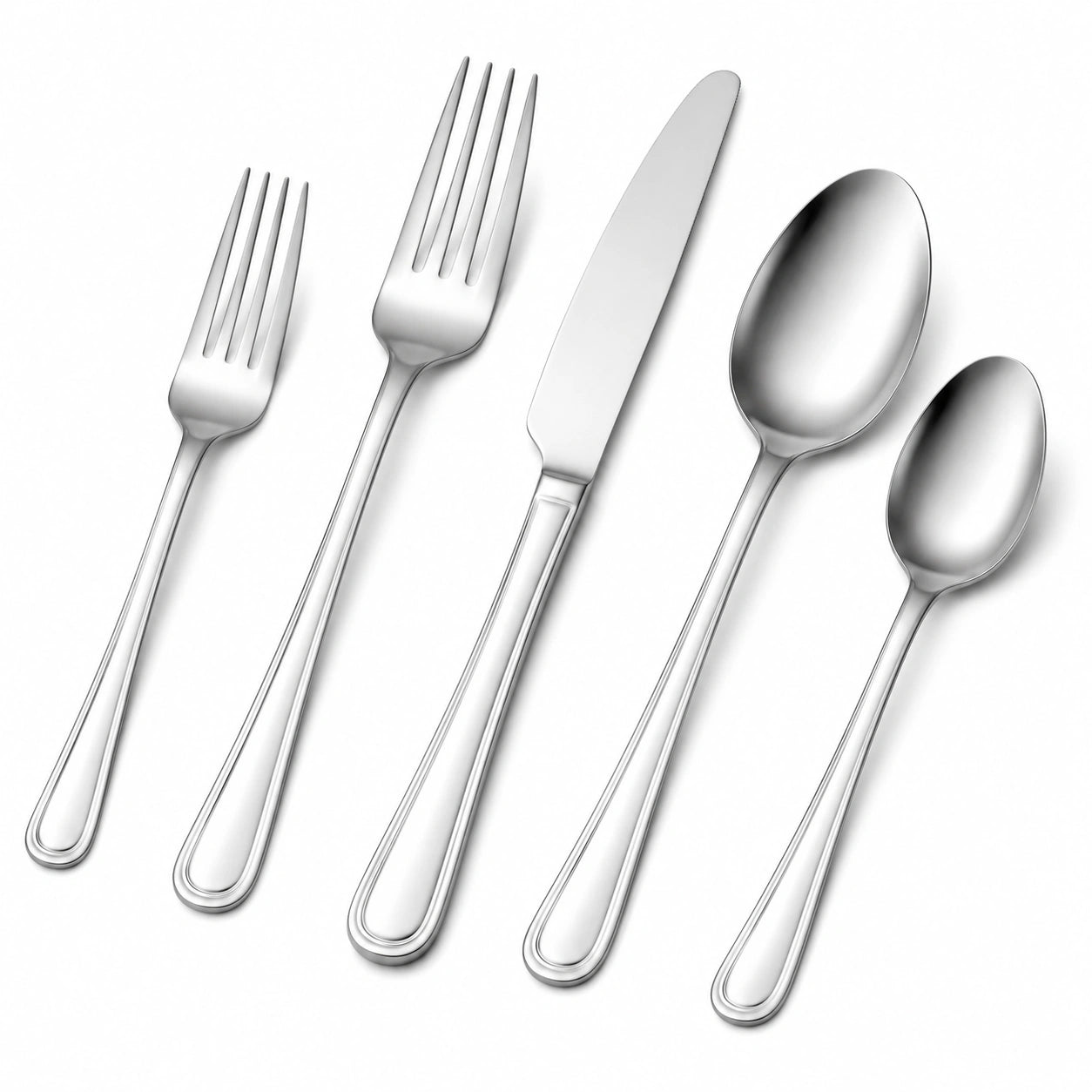 Ménagère 5 pièces en acier inoxydable argenté poli style classique
