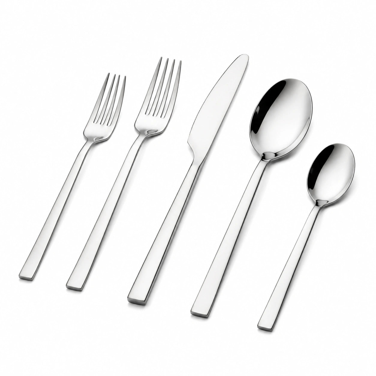 Ménagère 5 pièces en acier inoxydable argentée pour table style moderne