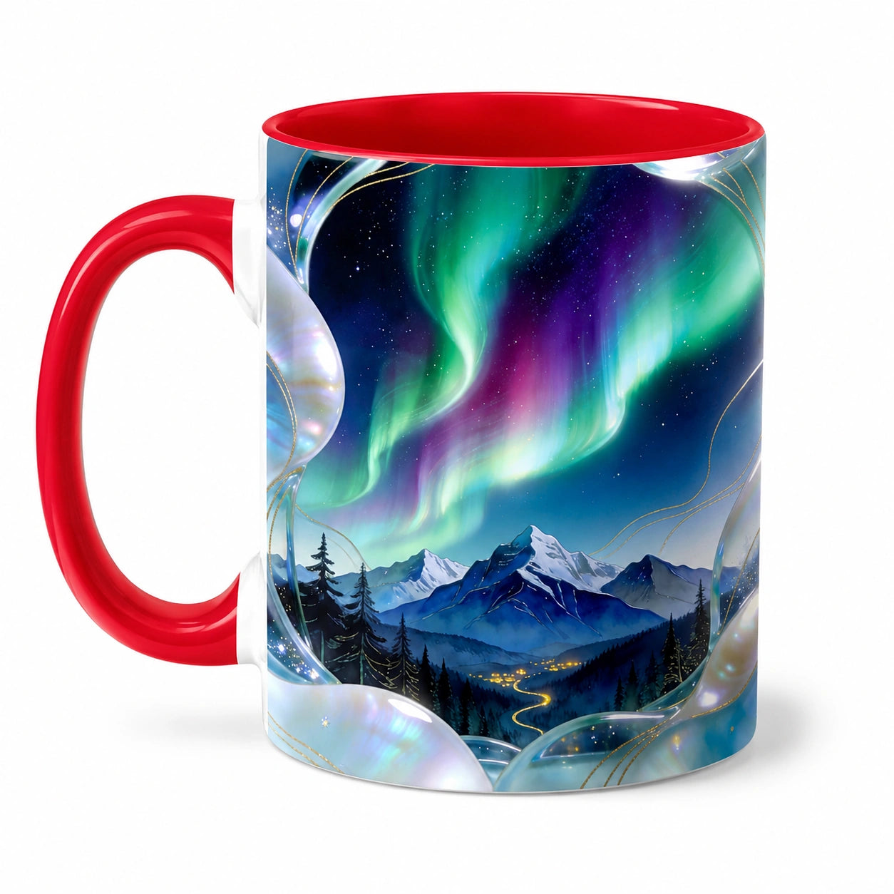 Mug 330 ml en céramique rouge décor paysage nocturne