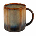 Mug en céramique 350 ml brun vert bleu à relief vertical avec anse pour boissons chaudes