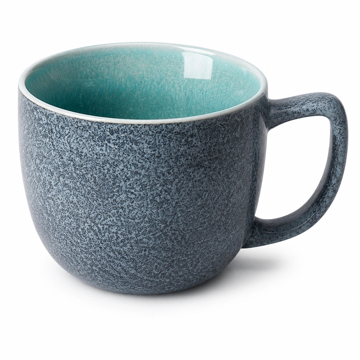 Tasse 450 ml en céramique gris turquoise - grande anse style moucheté