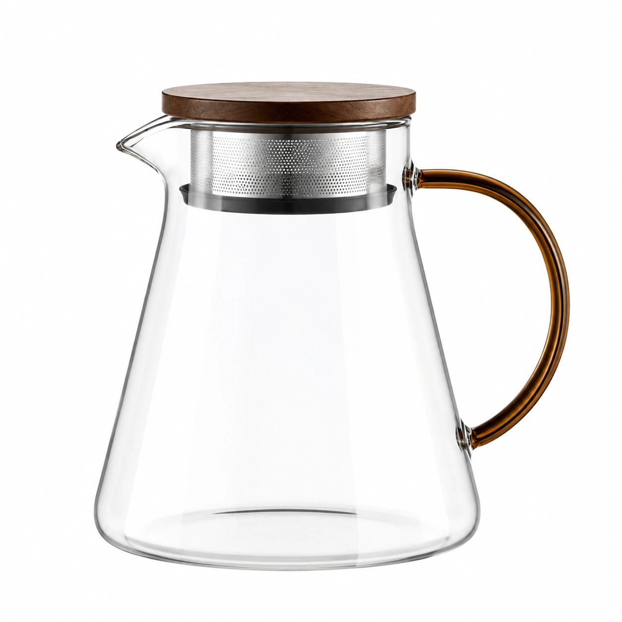 Théière 1200 ml en verre transparent avec filtre inox et couvercle bois